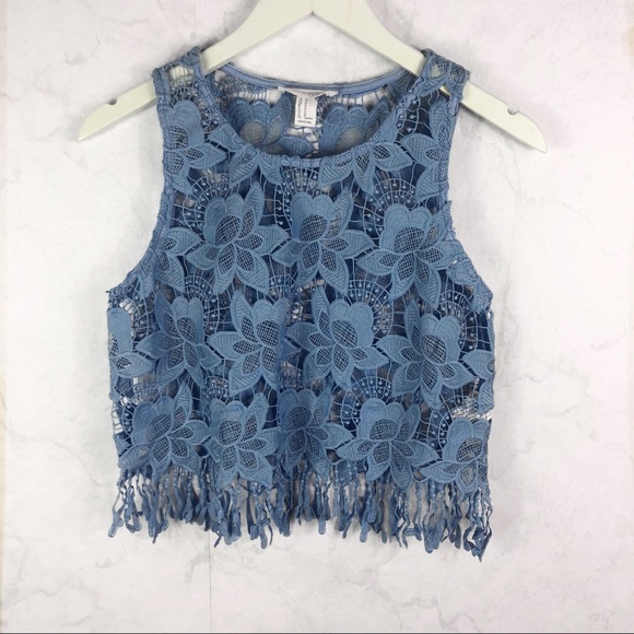 Forever 21 Tops - [F21] Floral Lace Fringe Crop Top